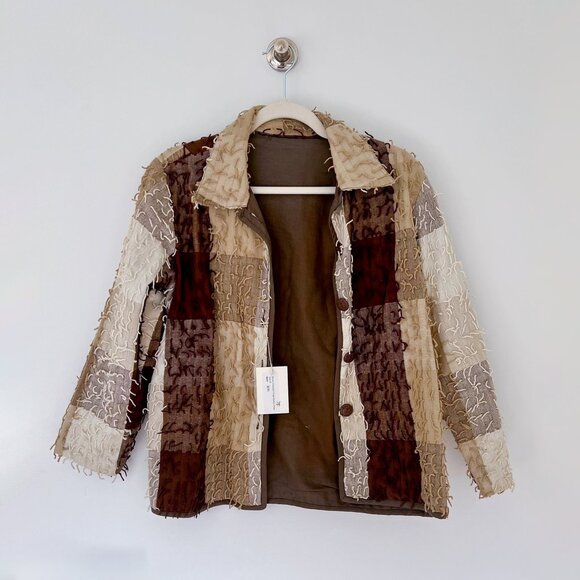 Vintage brown checked fringe button-down NWT - Picture 1 of 4